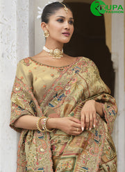 Multi Color Embroidered, Khatli and Print Work Silk Trendy Designer Saree